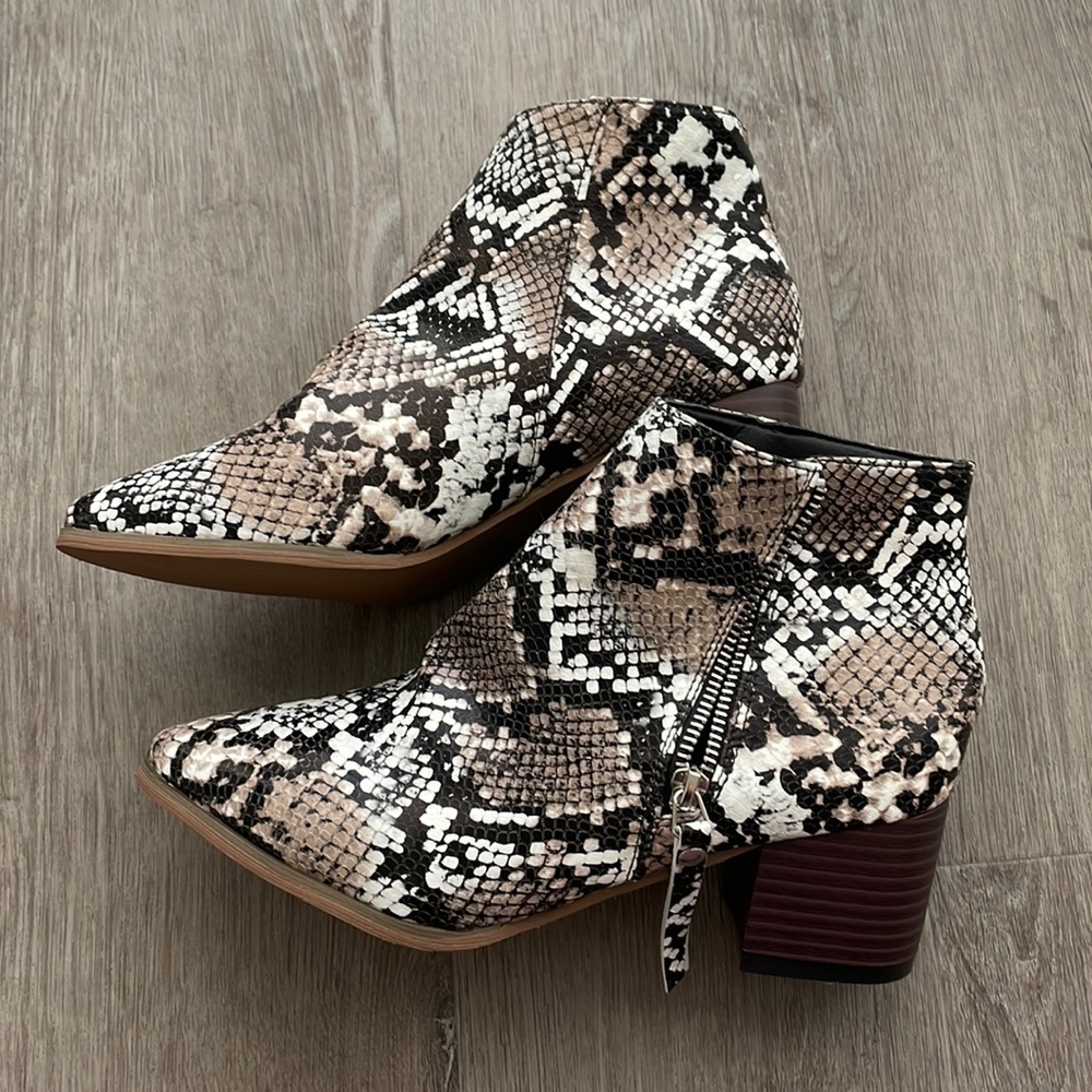 Faux crocodile print ankle boots